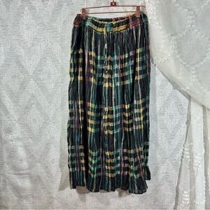 Lemieux plaid boho crinkle pleated maxi skirt one size